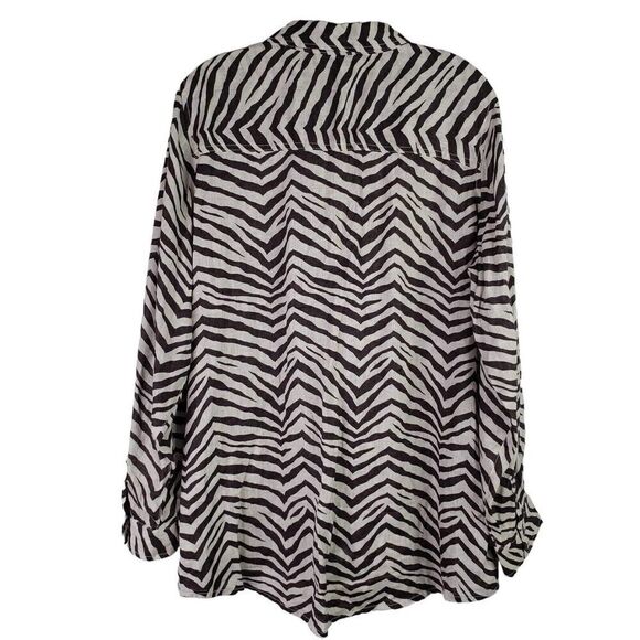 Tahari Shirt Womens XL Zebra Stripe Linen Button Up Long Sleeve Lagenlook - Picture 3 of 8